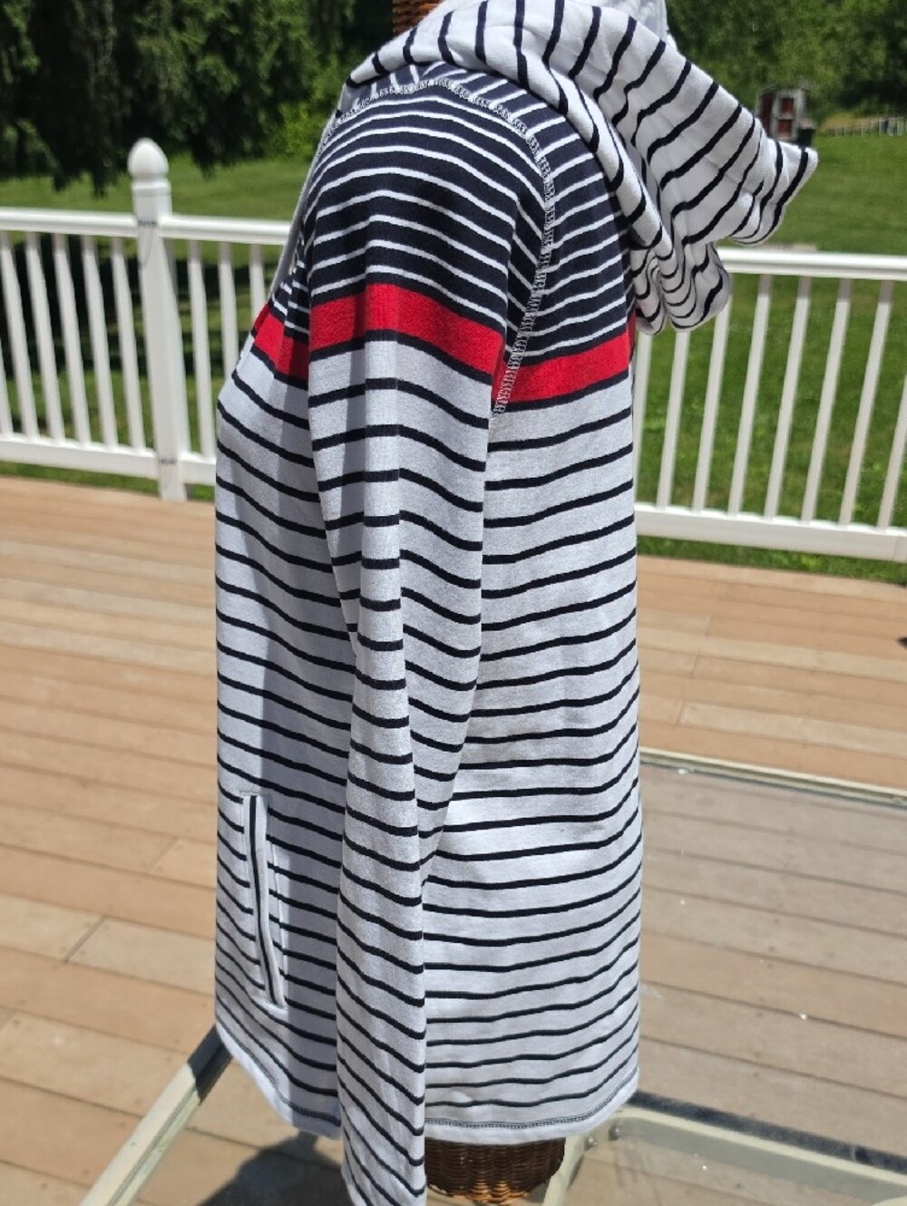 NWT T by Talbots White Navy Striped Zip Hoodie with Red Accent Size Large - Picture 4 of 7
